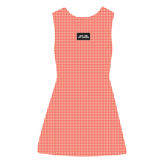 The Grace Gingham Dress Eat 'Em Up Coogs Woven Label | Bright Red