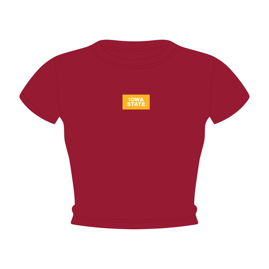 The Raegan Ribbed Baby Tee Iowa State Woven Label | Crimson
