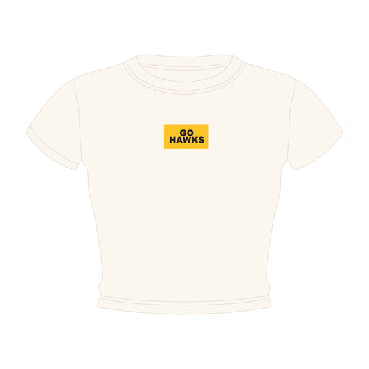 The Raegan Ribbed Baby Tee Go Hawks Woven Label | Bone