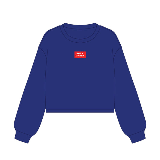The Becca Boxy Crewneck Rock Chalk Woven Label | Youth Royal