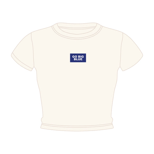 The Raegan Ribbed Baby Tee Go Big Blue Woven Label | Bone