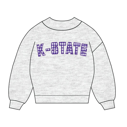 The Mallory Gingham Mockneck K- State | Ash