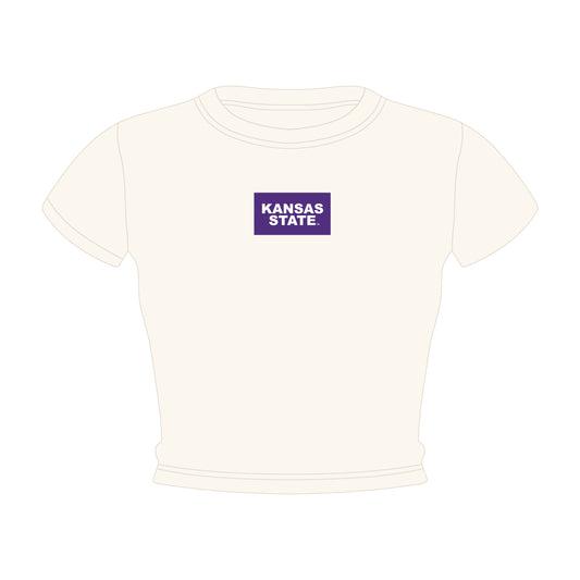 The Raegan Ribbed Baby Tee Kansas State Woven Label | Bone