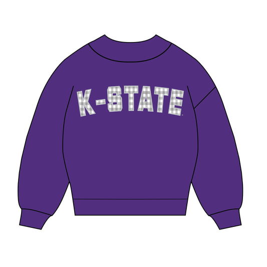 The Mallory Gingham Mockneck K-State | Youth Purple