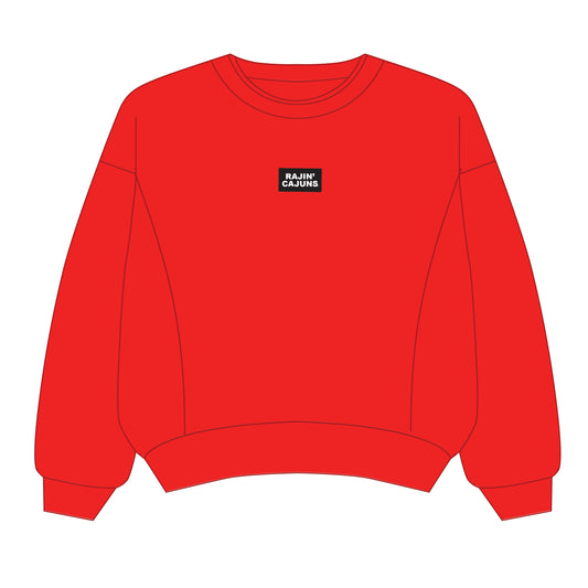 The Molly Corded Crew Ragin' Cajuns Woven Label | Bright Red