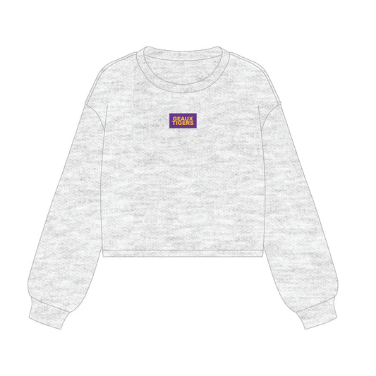 The Becca Boxy Crewneck Geaux Tigers Woven Label | Youth Ash