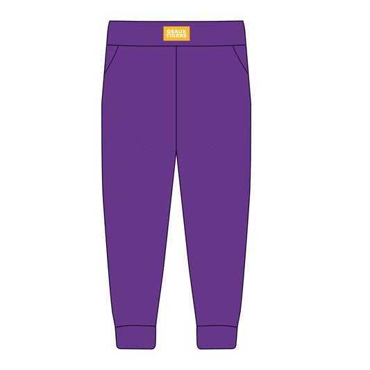 The Becca Joggers Geaux Tigers Woven Label | Purple