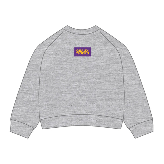 The Ava Airy Crewneck Geaux Tigers Woven Label | Heather Grey