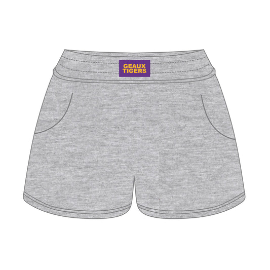 The Ava Airy Shorts Geaux Tigers Woven Label | Heather Grey