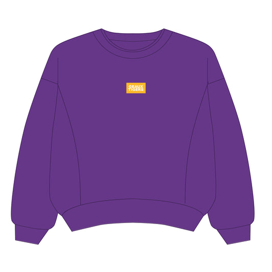 The Molly Corded Crew Geaux Tigers Woven Label | Purple