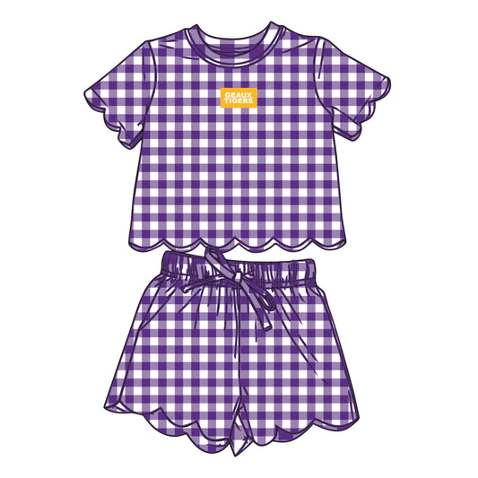 The Sue Scalloped Set Geaux Tigers | Youth Purple