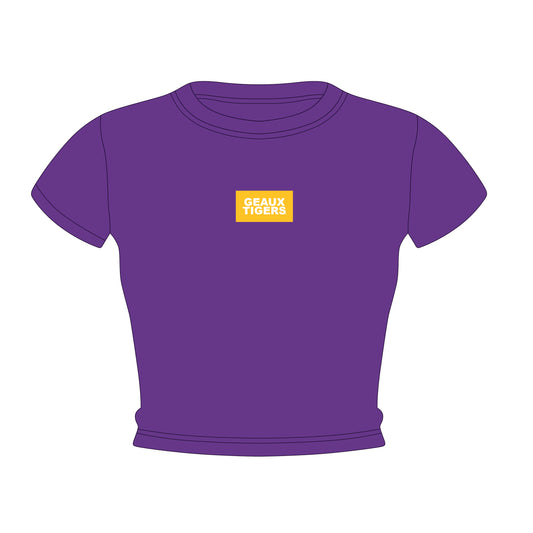 The Raegan Ribbed Baby Tee Geaux Tigers Woven Label | Purple