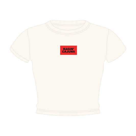 The Raegan Ribbed Baby Tee Ragin' Cajuns Woven Label | Bone