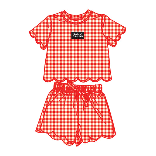 The Sue Scalloped Set Ragin' Cajuns | Youth Bright Red