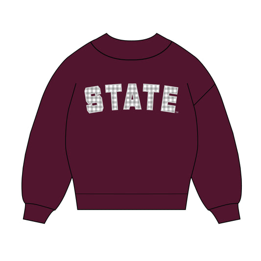 The Mallory Gingham Mockneck Mississippi State | Deep Maroon