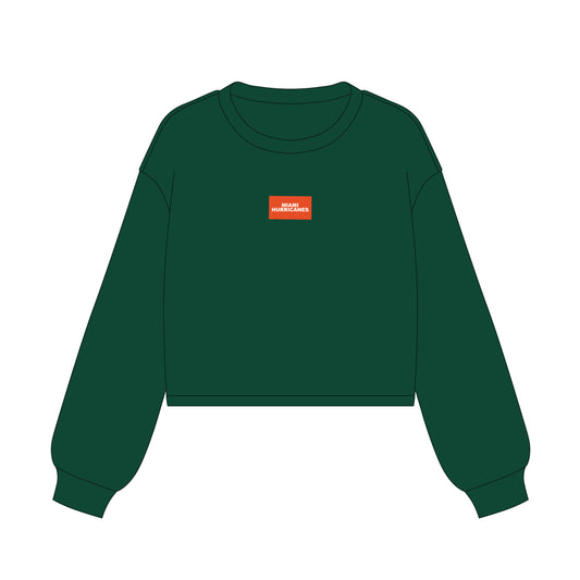 The Becca Boxy Crewneck Miami Hurricanes Woven Label | Dark Green