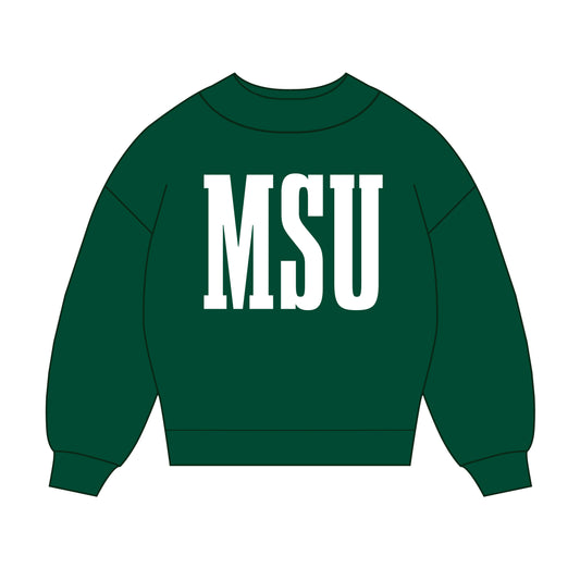 The Madi Varsity Mockneck Michigan State | Dark Green