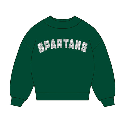 The Mallory Gingham Mockneck Michigan State | Dark Green
