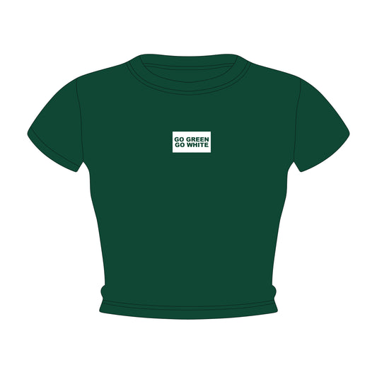 The Raegan Ribbed Baby Tee Go Green Go White Woven Label | Dark Green