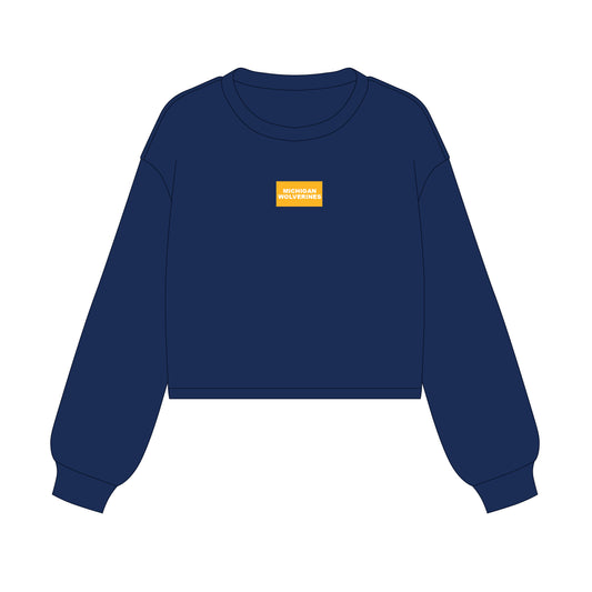 The Becca Boxy Crewneck Michigan Wolverines Woven Label | Youth Navy