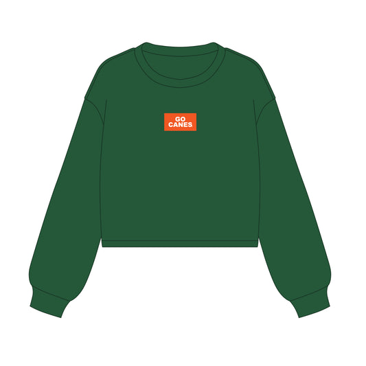 The Becca Boxy Crewneck Go Canes Woven Label | Green