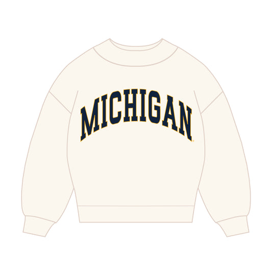The Madi Classic Mockneck Michigan Applique | Bone