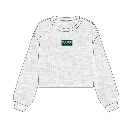 The Becca Boxy Crewneck Michigan State Woven Label | Ash