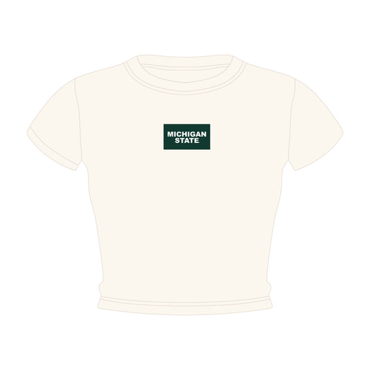 The Raegan Ribbed Baby Tee Michigan State Woven Label | Youth Bone