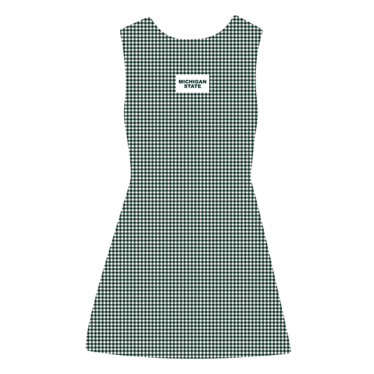 The Grace Gingham Dress Michigan State Woven Label | Dark Green
