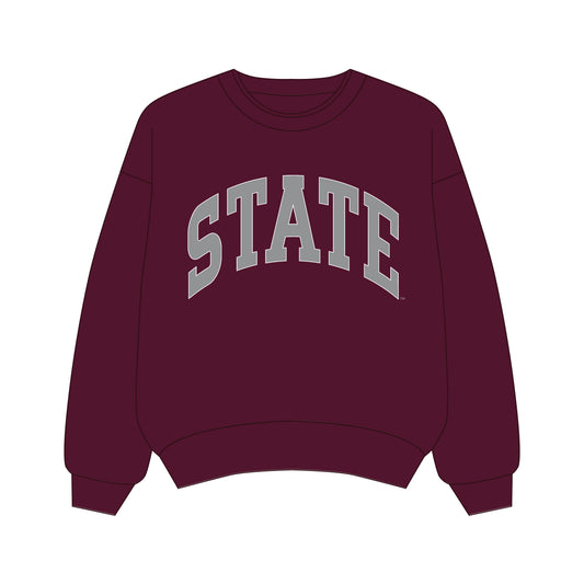 The Olivia Oversized Crewneck State | Youth Deep Maroon