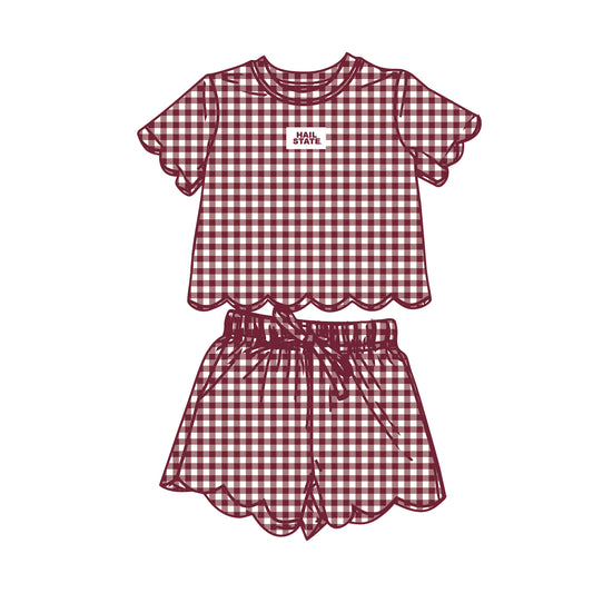 The Sue Scalloped Set Hail State | Youth Deep Maroon