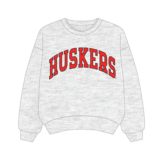 The Olivia Oversized Crewneck Huskers | Ash