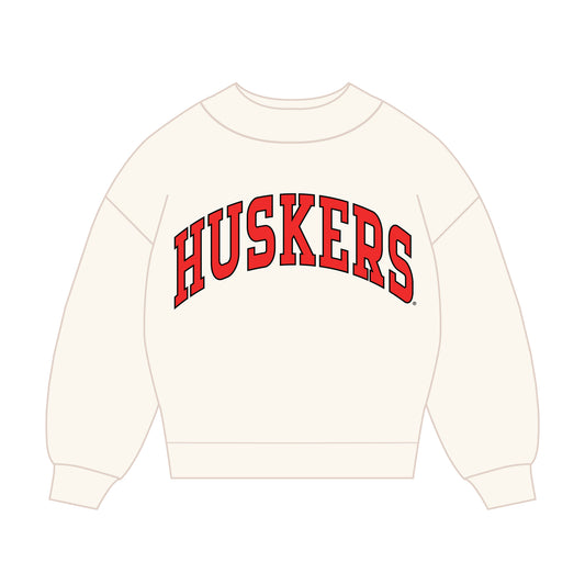 The Madi Classic Mockneck Huskers Applique | Youth Bone