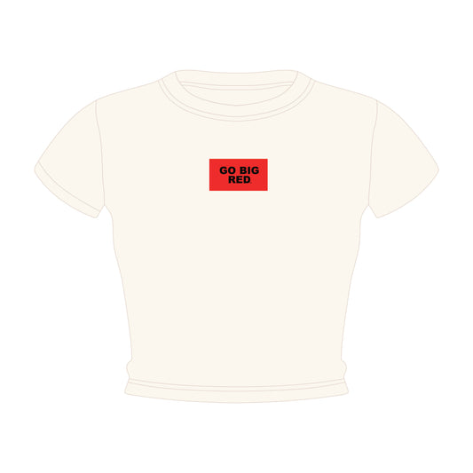 The Raegan Ribbed Baby Tee Go Big Red Woven Label | Bone