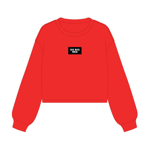The Becca Boxy Crewneck Go Big Red Woven Label | Bright Red