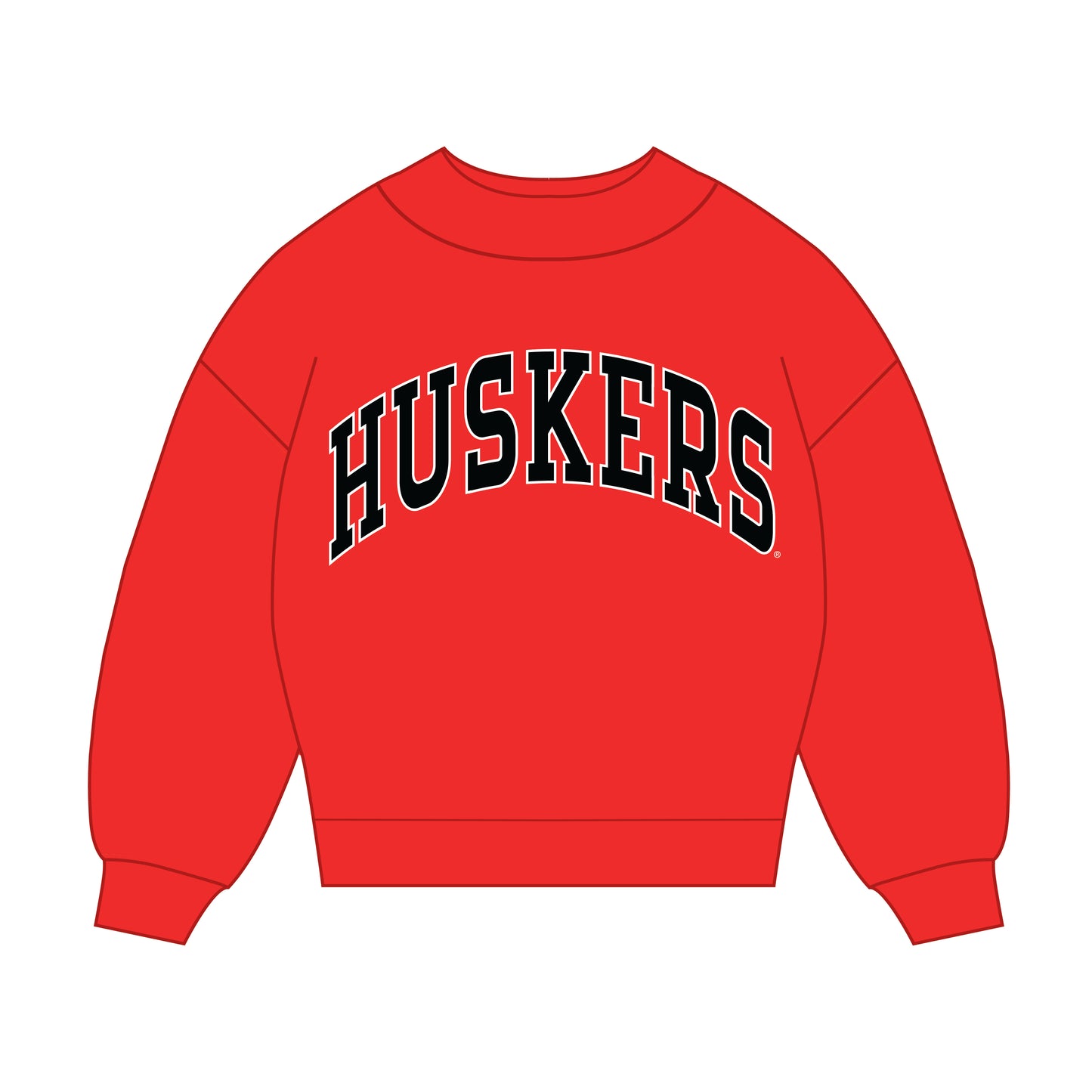 The Madi Classic Mockneck Huskers Applique | Bright Red