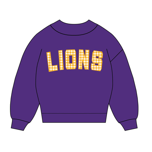 The Mallory Gingham Mockneck Lions | Youth Purple