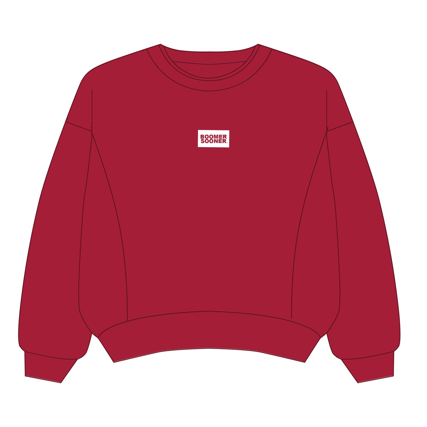 The Molly Corded Crew Boomer Sooner Woven Label | Crimson