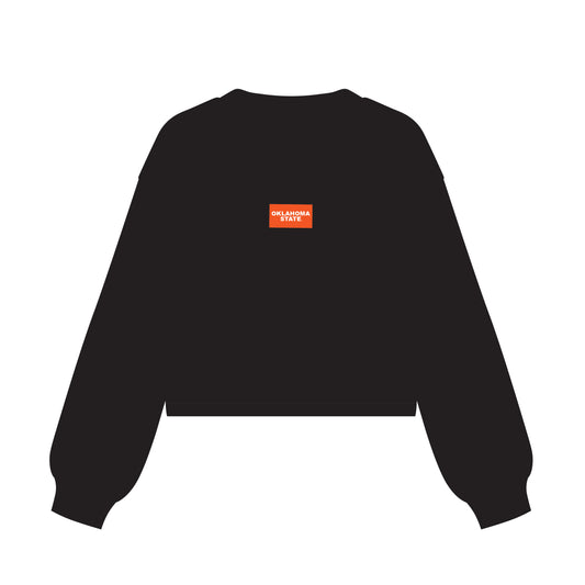 The Becca Boxy Crewneck Oklahoma State Woven Label | Black