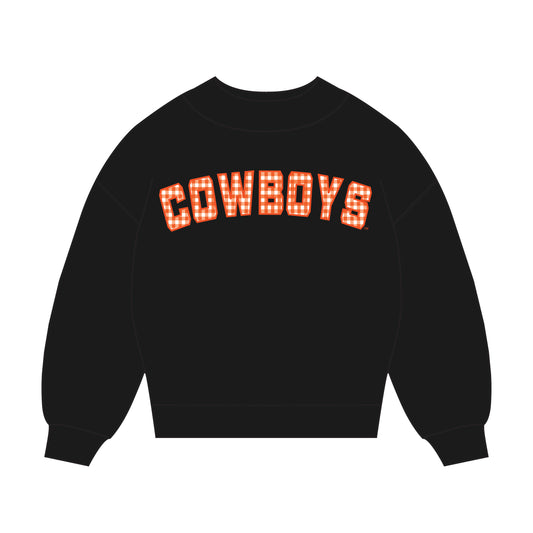 The Mallory Gingham Mockneck Oklahoma State | Black