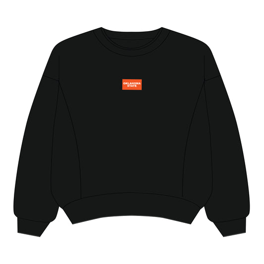 The Molly Corded Crew Oklahoma State Woven Label | Black
