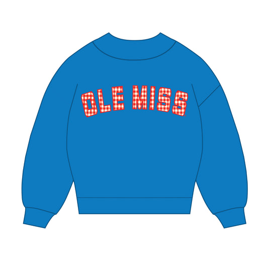 The Mallory Gingham Mockneck Ole Miss | Powder Blue