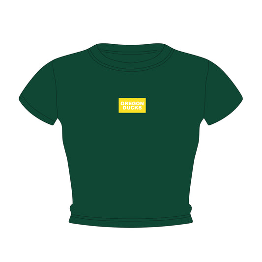 The Raegan Ribbed Baby Tee Oregon Ducks Woven Label | Kelly Green