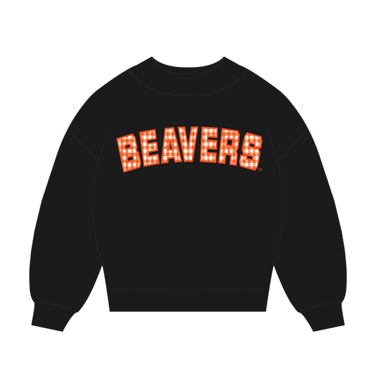 The Mallory Gingham Mockneck Oregon State | Black