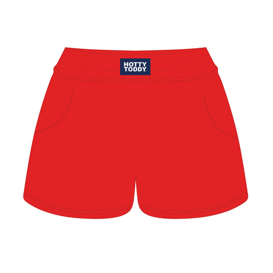 The Ava Airy Shorts Hotty Toddy Woven Label | Bright Red