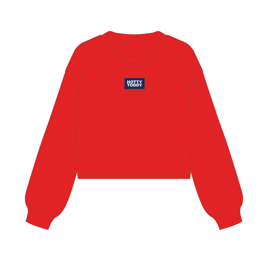 The Becca Boxy Crewneck Hotty Toddy Woven Label | Bright Red