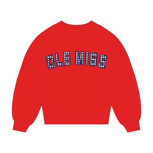 The Mallory Gingham Mockneck Ole Miss | Bright Red