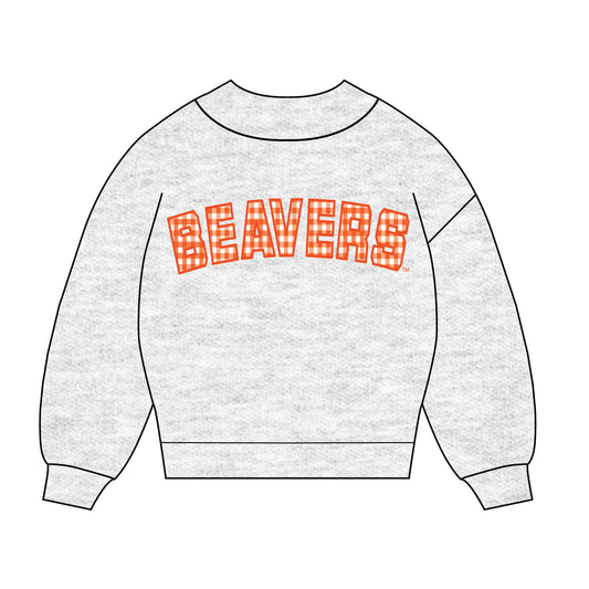 The Mallory Gingham Mockneck Oregon State | Youth Ash