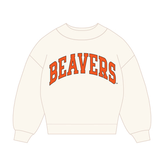 The Madi Classic Mockneck Beavers Applique | Bone