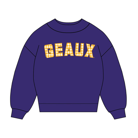The Mallory Gingham Mockneck LSU | Purple
